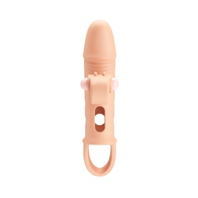ROMANCE - Penis sleeve,  TPE material,vibration, battery LR41*3, Flesh - 1 2