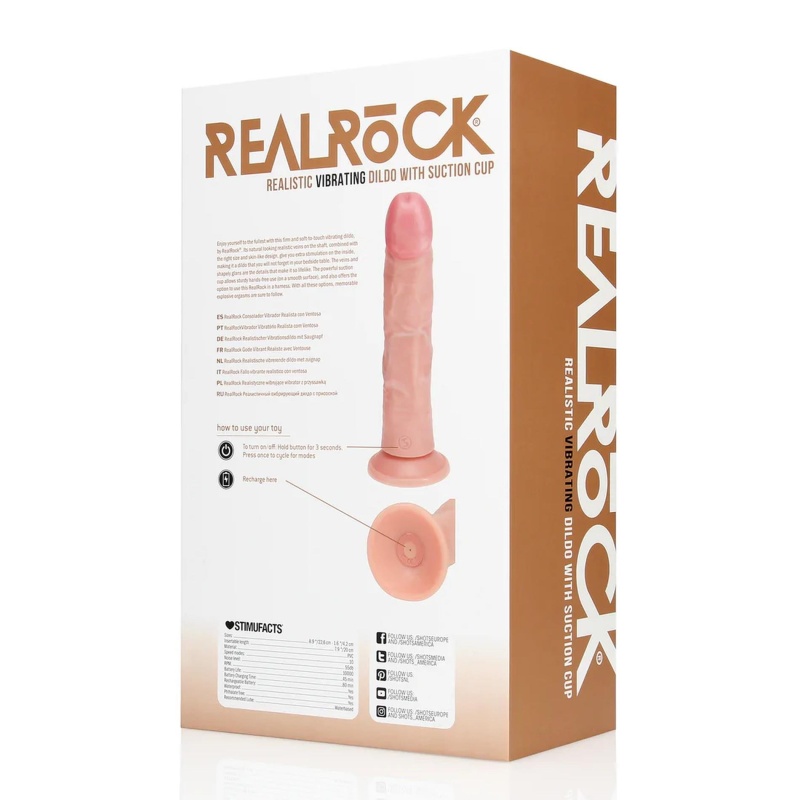 Wibrujące dildo RealRock Regular Curved Cock z przyssawką i montażem w uprzęży, 20,5 cm - 3