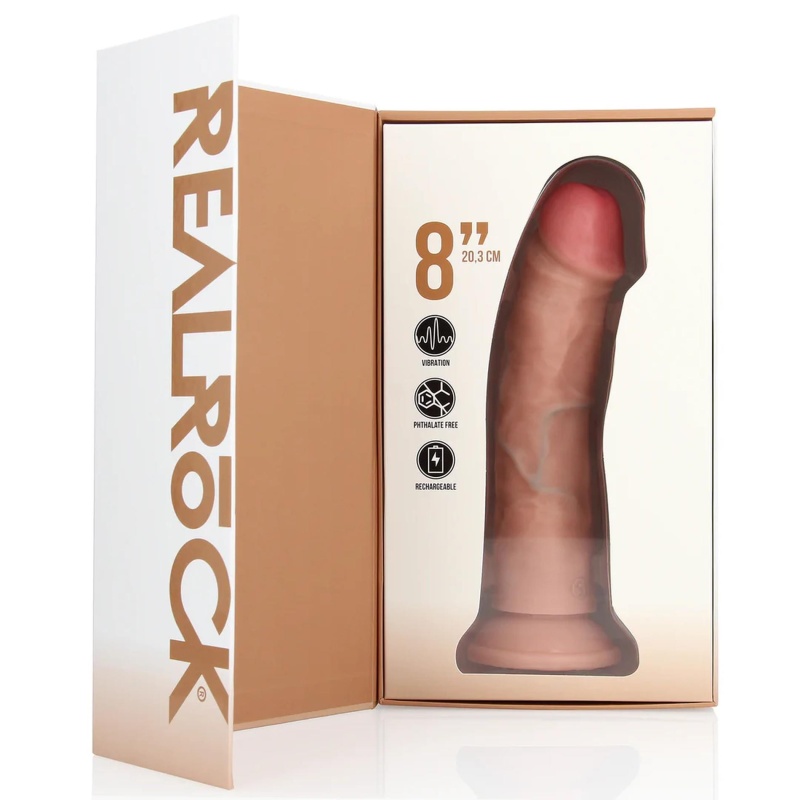 Wibrujące dildo RealRock Regular Curved Cock z przyssawką i montażem w uprzęży, 20,5 cm - 4