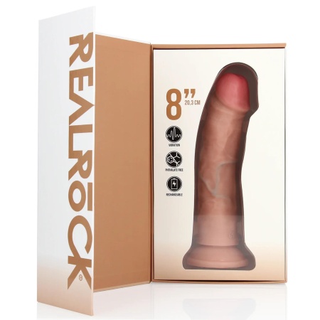 Wibrujące dildo RealRock Regular Curved Cock z przyssawką i montażem w uprzęży, 20,5 cm - 4