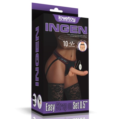 Zestaw Strap-On z Wibrującym Dildem 8.5'' (21.5 cm) – Regulowany, Czarny - 1