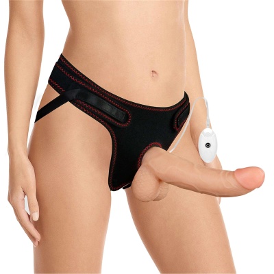Zestaw Strap-On z Wibrującym Dildem 8.5'' (21.5 cm) – Regulowany, Czarny - 1 2