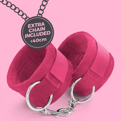 Kajdanki na rzep Tough Love z łańcuchem 40 cm – różowe - 1 2