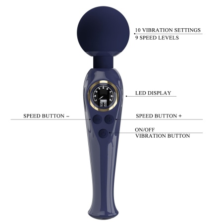 Skyler Blue - Masażer różdżkowy z elastyczną szyjką, głowicą 5,08 cm i wyświetlaczem LCD - 9