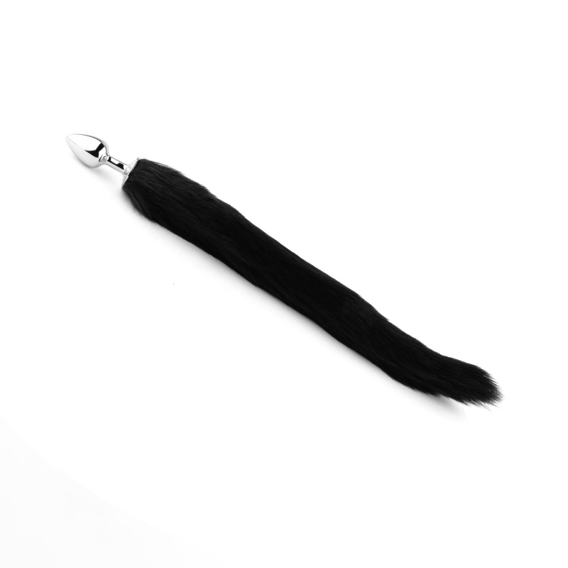 Plug analny z ogonem lisa Plug-Fox TAIL Black XL - stal nierdzewna, długość wprowadzana 6,5 cm, średnica pluga 2,7 cm - 4
