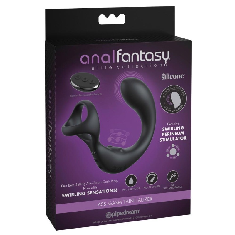 Stymulator prostaty z pierścieniem Ass-Gasm Taint-Alizer, wibracje i obrotowy masaż krocza, 14 cm - 1