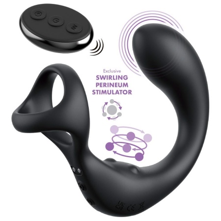 Stymulator prostaty z pierścieniem Ass-Gasm Taint-Alizer, wibracje i obrotowy masaż krocza, 14 cm - 2