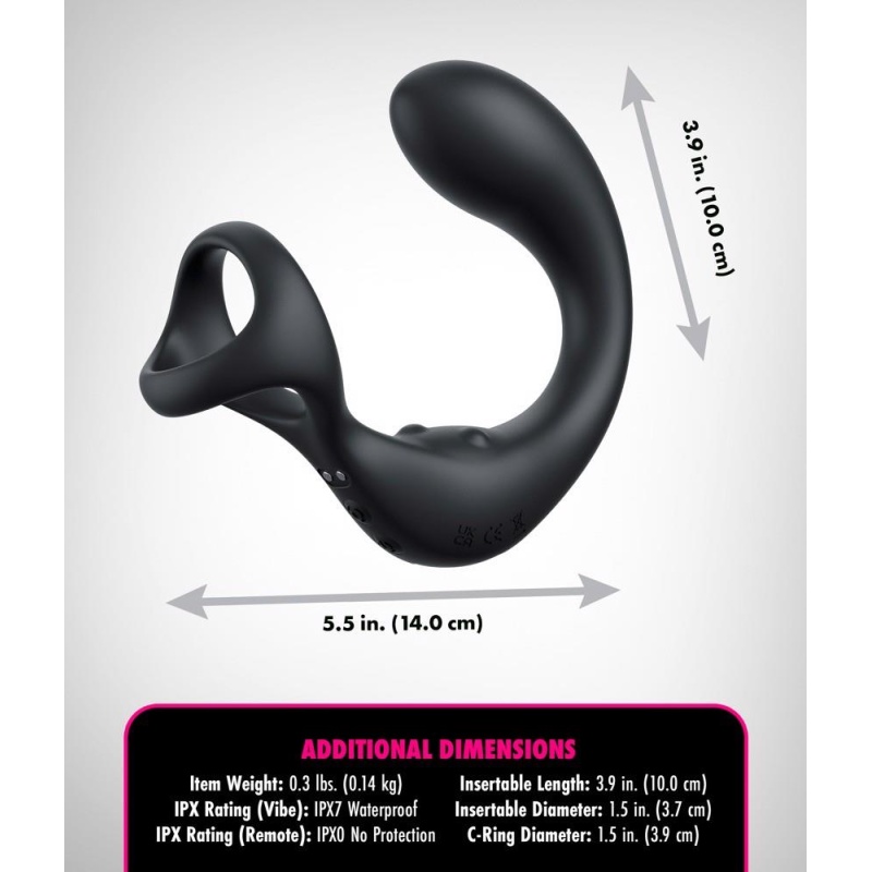 Stymulator prostaty z pierścieniem Ass-Gasm Taint-Alizer, wibracje i obrotowy masaż krocza, 14 cm - 5