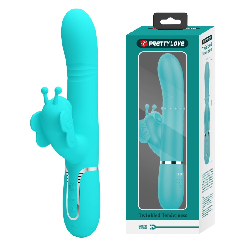 Wibrator króliczek Twinkled Tenderness Turquoise - stymulacja punktu G i łechtaczki, ruchome kulki, 22,6 cm - 1