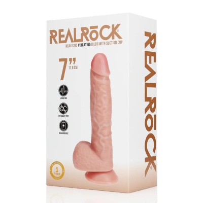 Vibrating Regular Straight Cock with Balls - 7" / 18 cm - Flesh - 1 2