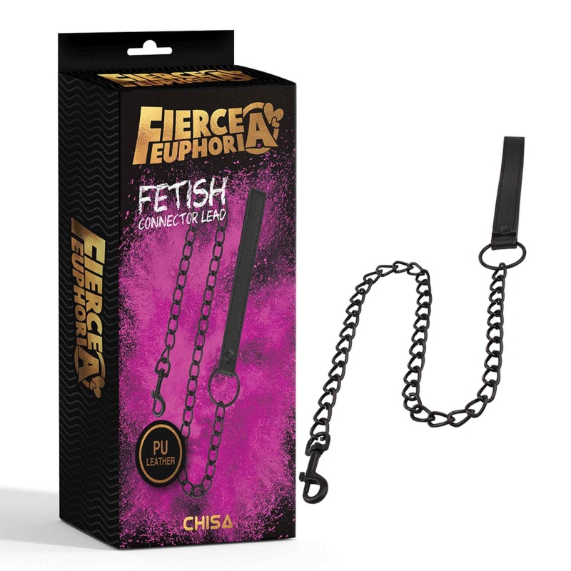 Smycz BDSM Fetish Connector Lead z taśmą PU i łańcuchem metalowym, 79,5 cm - 1