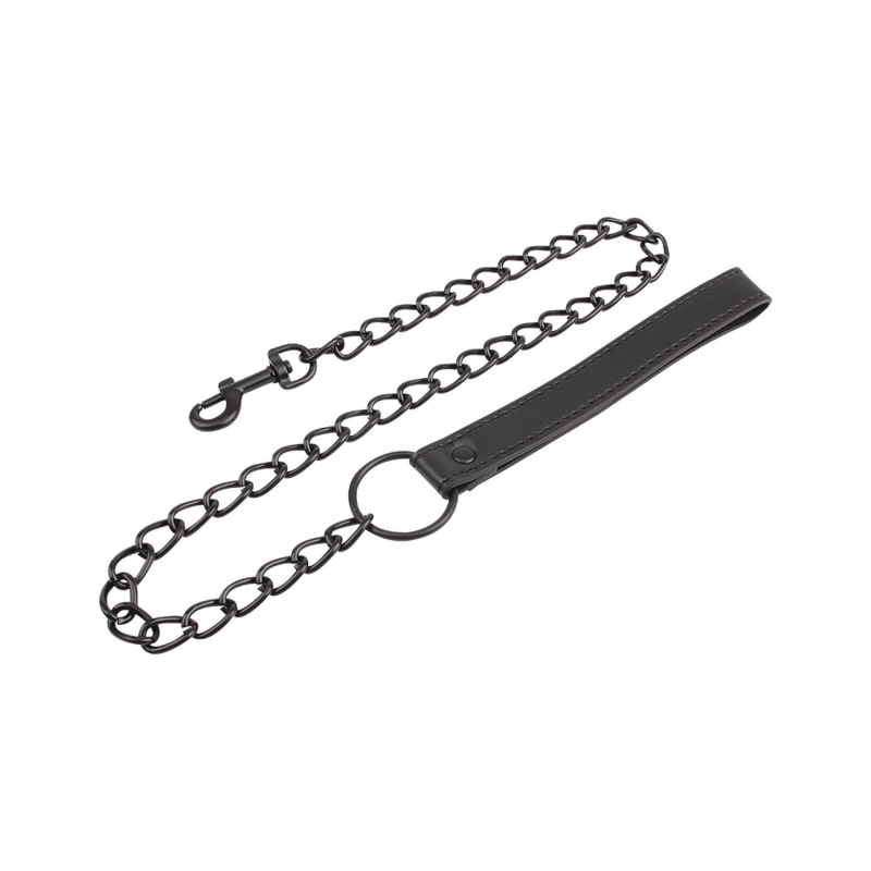 Smycz BDSM Fetish Connector Lead z taśmą PU i łańcuchem metalowym, 79,5 cm - 2