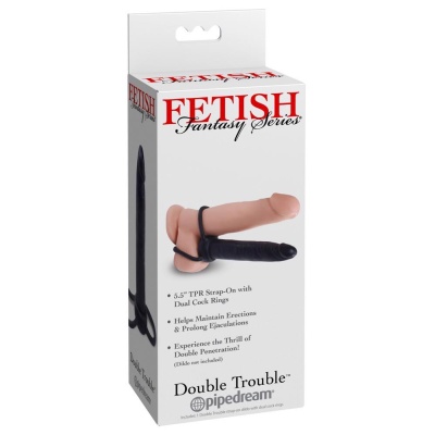 Double Trouble Dark – dildo analne z pierścieniem penilno-jądrowym TPR, 15,2 cm - 1