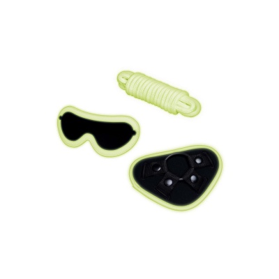 WHIPSMART 4 PCS GLOW IN THE DARK STRAP-ON SET WITH EYEMASK & SILK ROPE - 1 2