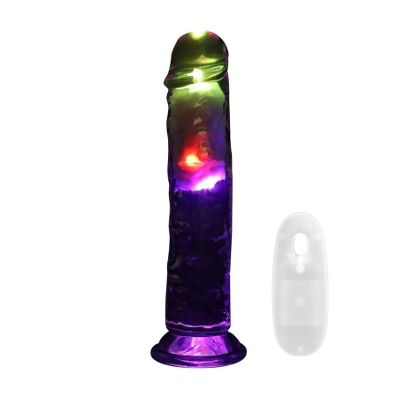 Dildo wibrujące RealRock LED Vibrating Straight Cock - realistyczna tekstura TPE, przyssawka, pilot - 20 cm - 1
