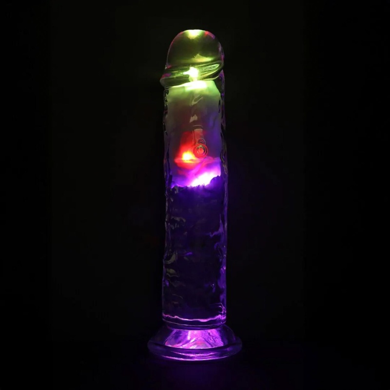 Dildo wibrujące RealRock LED Vibrating Straight Cock - realistyczna tekstura TPE, przyssawka, pilot - 20 cm - 6