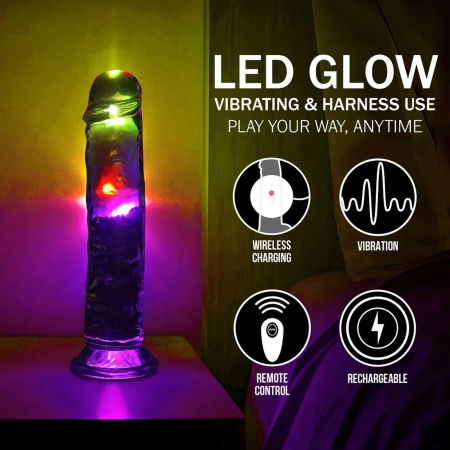 Dildo wibrujące RealRock LED Vibrating Straight Cock - realistyczna tekstura TPE, przyssawka, pilot - 20 cm - 7