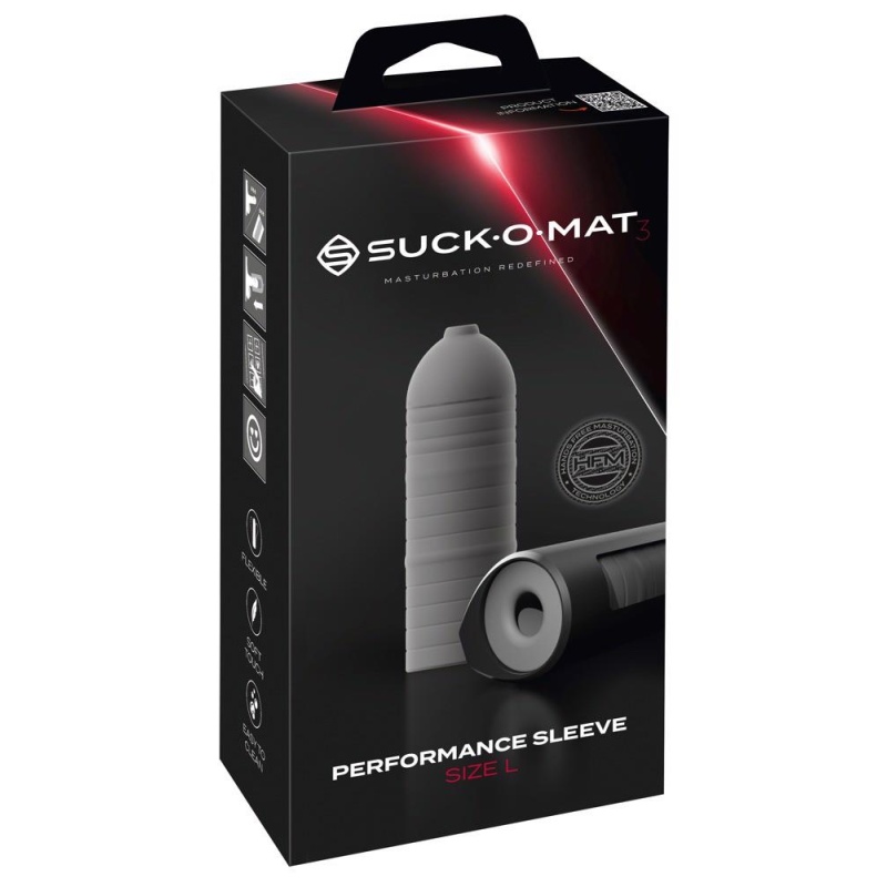 Wymienny rękaw Suck-O-Mat 3, rozmiar L - silikon + poliuretan (PU), pierścienie stymulujące, 21 cm - 1