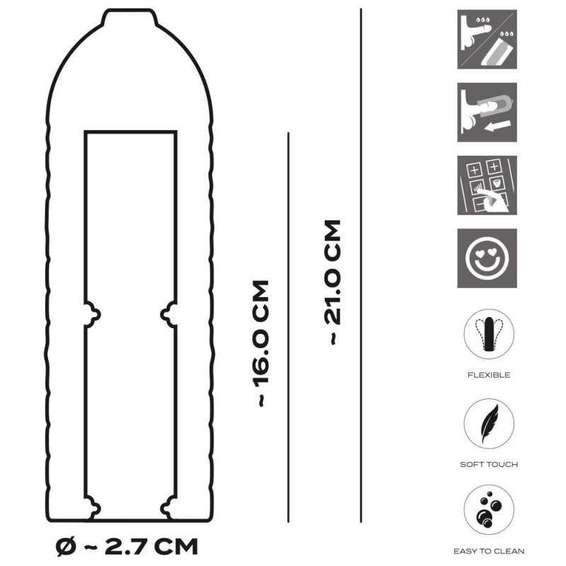 Wymienny rękaw Suck-O-Mat 3, rozmiar L - silikon + poliuretan (PU), pierścienie stymulujące, 21 cm - 8