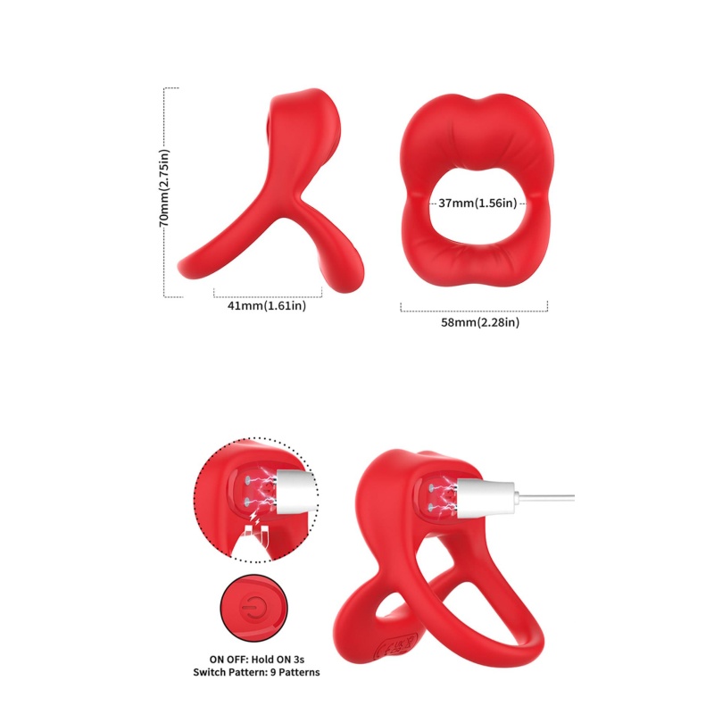 Stymulator ustny Big Mouth Red z 9 trybami wibracji i wyjmowanym pociskiem, wymiary: 7 × 4,1 × 5,8 cm - 7