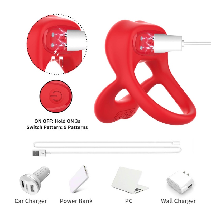 Stymulator ustny Big Mouth Red z 9 trybami wibracji i wyjmowanym pociskiem - 9