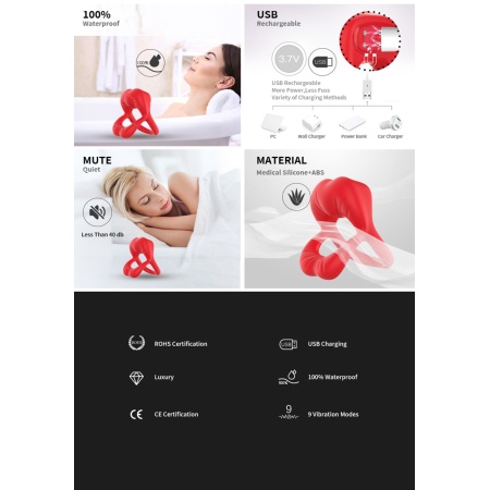 Stymulator ustny Big Mouth Red z 9 trybami wibracji i wyjmowanym pociskiem, wymiary: 7 × 4,1 × 5,8 cm - 12