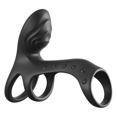 Nakładka na penisa Ultimate Couples Cage Pro Black – silikon, 2 silniki, pierścienie 3,3/3,8 cm, 19,5 cm - 1 2