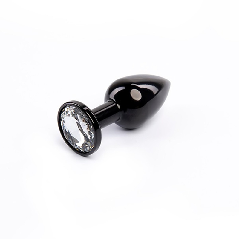 Czarny korek analny Fantasy (butt plug) z białym diamentem - metal wolny od niklu, długość 7 cm, szerokość 2,8 cm - 1