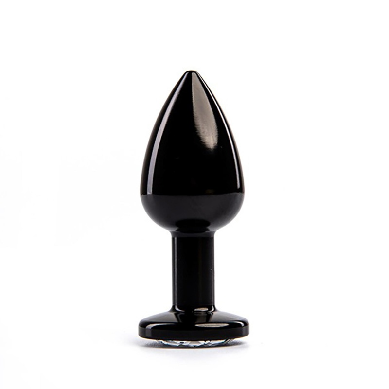 Czarny korek analny Fantasy (butt plug) z białym diamentem - metal wolny od niklu, długość 7 cm, szerokość 2,8 cm - 2