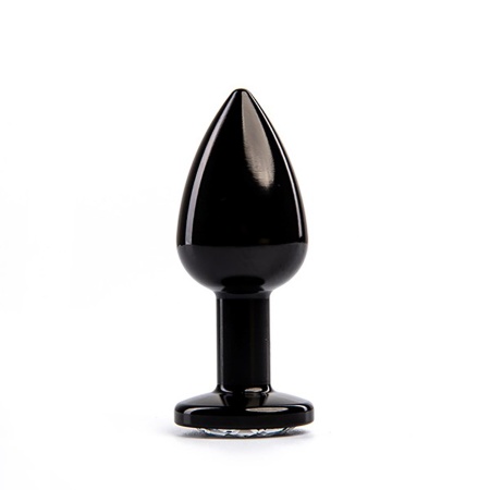 Czarny korek analny Fantasy (butt plug) z białym diamentem - metal wolny od niklu, długość 7 cm, szerokość 2,8 cm - 2