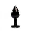 Czarny korek analny Fantasy (butt plug) z białym diamentem - metal wolny od niklu, długość 7 cm, szerokość 2,8 cm - 2