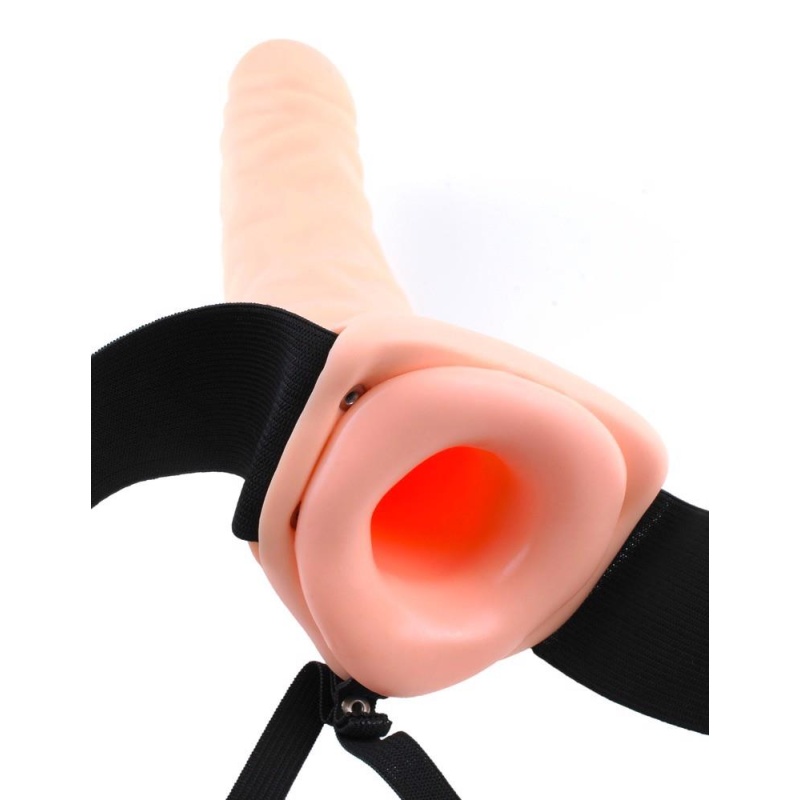 Strap-On FFS 8" Hollow Light — dildo z pustym kanałem 4 cm, wibracje multispeed, pas regulowany 66–117 cm, długość całkowita 20 - 6