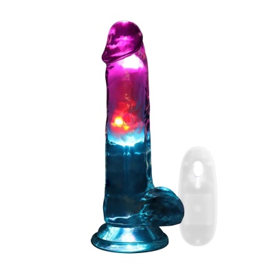LED Vibrating Straight Cock with Balls - 7" / 18 cm - Transparent - 1