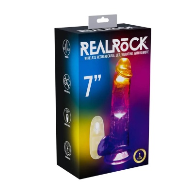 LED Vibrating Straight Cock with Balls - 7" / 18 cm - Transparent - 1 2