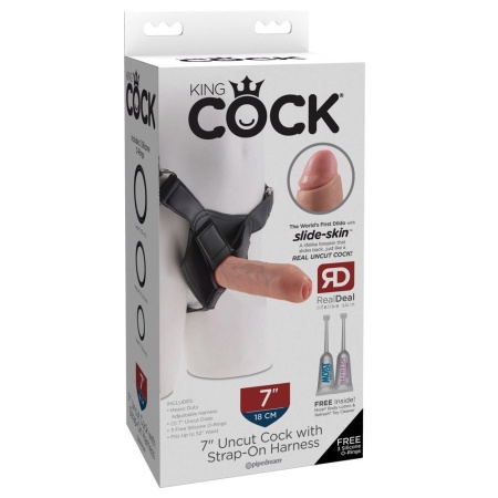 Uprząż Strap-On KC 7 Uncut – dildo z ruchomym napletkiem, długość 18 cm - 1