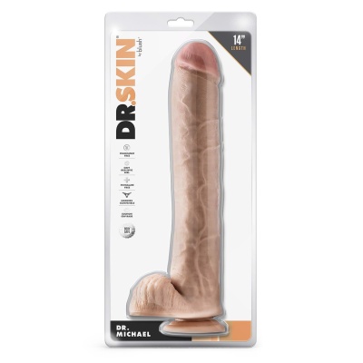 Dr. Skin Dr. Michael - 14-calowy dildo z jądrami i przyssawką, beżowy, 35,5 cm - 1