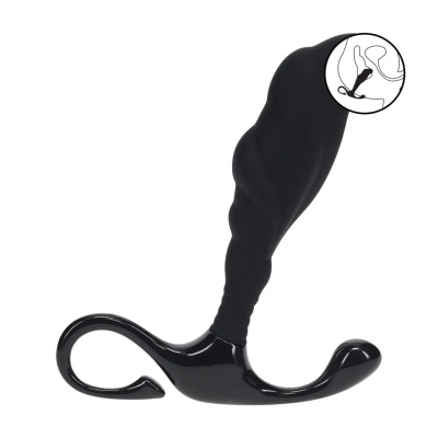 Rippled with Hard Loop Silicone Prostate Massager - S - Black - 1