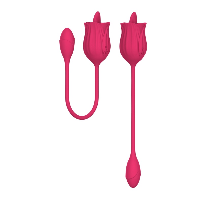 Stymulator łechtaczki Licking Massager z wibrującym jajkiem – różowy, silikonowy, 10 funkcji - 4