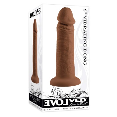 EVOLVED 6INCH VIBRATING DONG, DARK FLESH - 1