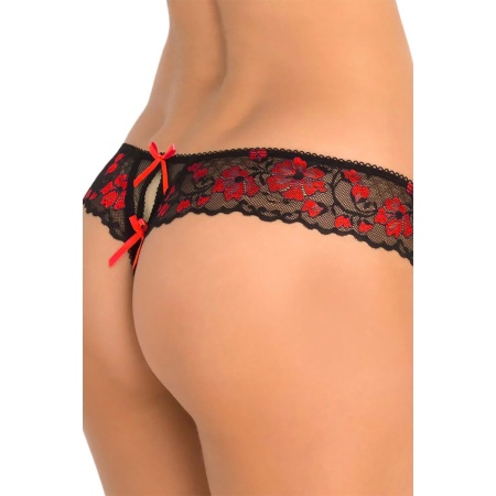 CROTCHLESS LACE THONG WITH BOWS RED, M/L - 3