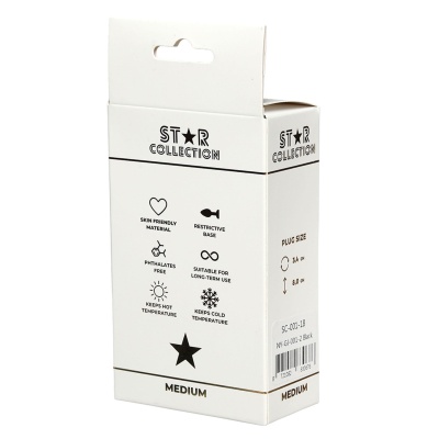 Star Collection - Black Silicone Anal Plug M - Light Blue Stone - 1 2
