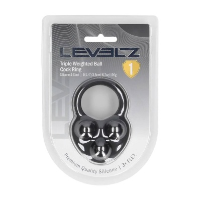 Liquid Silicone Triple Weighted Ball Cockring - Black - 1