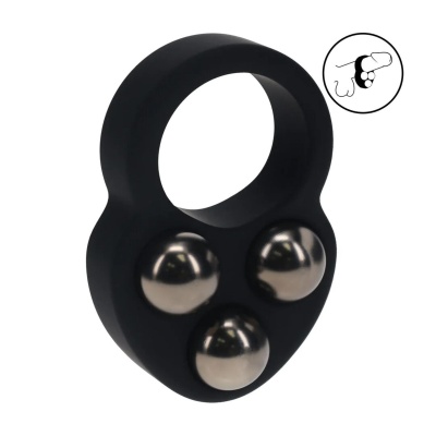 Liquid Silicone Triple Weighted Ball Cockring - Black - 1 2