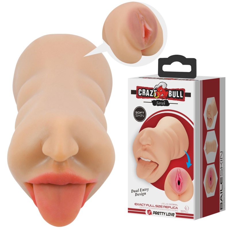 Męski masturbator Sarah - dwukanałowy (pochwa i usta), 18 cm - 1