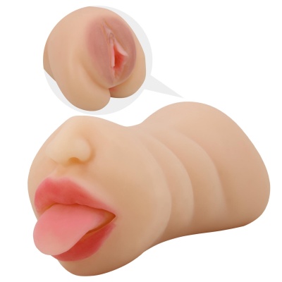 Męski masturbator Sarah - dwukanałowy (pochwa i usta), 18 cm - 1 2