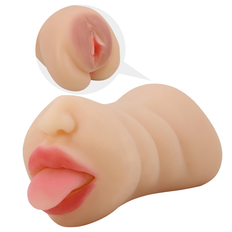 Męski masturbator Sarah - dwukanałowy (pochwa i usta), 18 cm - 2