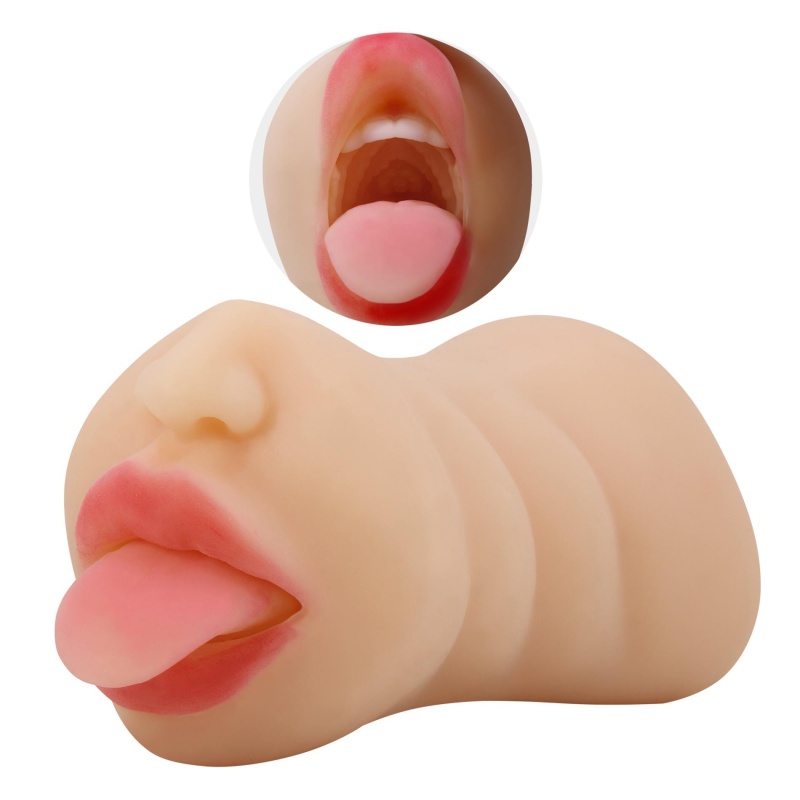 Męski masturbator Sarah - dwukanałowy (pochwa i usta), 18 cm - 4