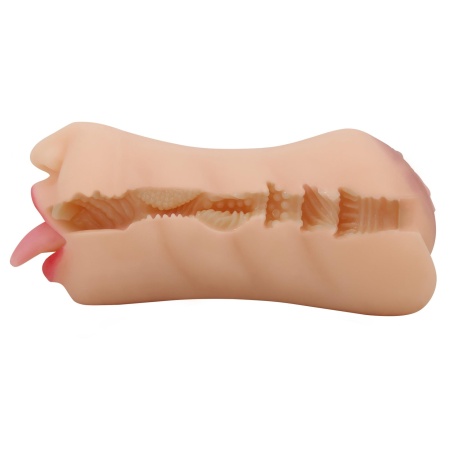 Męski masturbator Sarah - dwukanałowy (pochwa i usta), 18 cm - 7