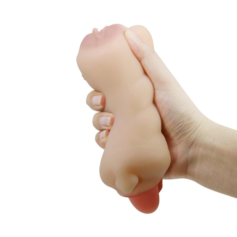 Męski masturbator Sarah - dwukanałowy (pochwa i usta), 18 cm - 10