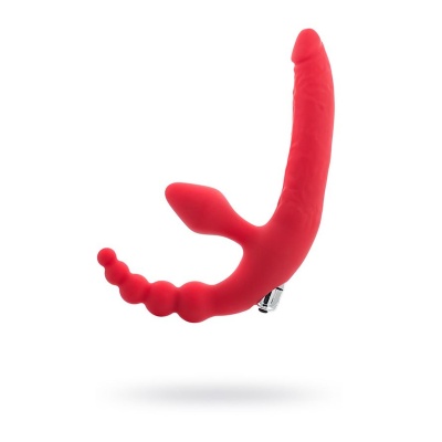 Strap-on bez uprzęży Black & Red z wibro-pociskiem, silikon medyczny, 35 cm - 1